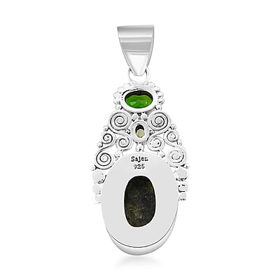 Sajen Silver Serpentine and Multi Gemstone Pendant in Sterling Silver 12.10 ctw