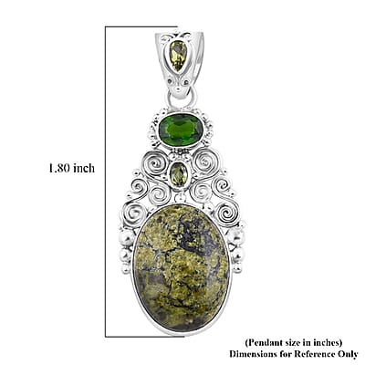 Sajen Silver Serpentine and Multi Gemstone Pendant in Sterling Silver 12.10 ctw