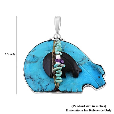 Sajen Silver Blue Turquoise and Multi Gemstone Bear Pendant in Sterling Silver 112.50 ctw
