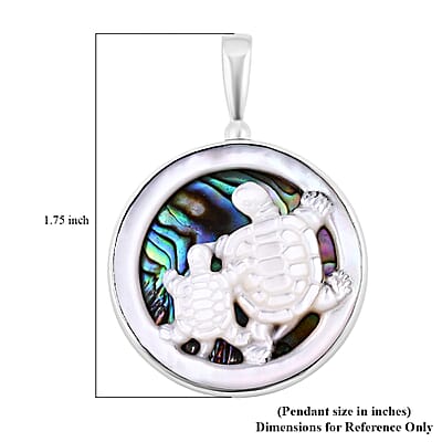 Sajen Silver Mother Of Pearl Carved and Abalone Shell Turtle Pendant in Sterling Silver