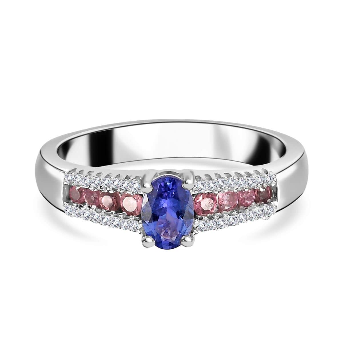 AAA Tanzanite and Multi Gemstone Ring in Platinum Over Sterling Silver (Size 10.0) 0.90 ctw image number 0