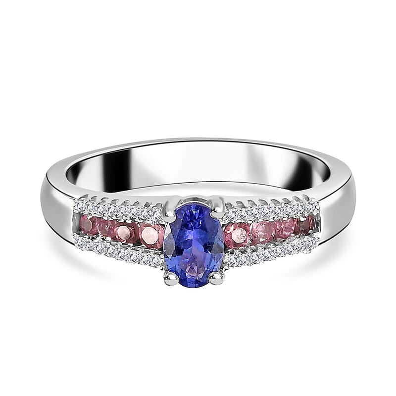 AAA Tanzanite and Multi Gemstone Ring in Platinum Over Sterling Silver (Size 10.0) 0.90 ctw