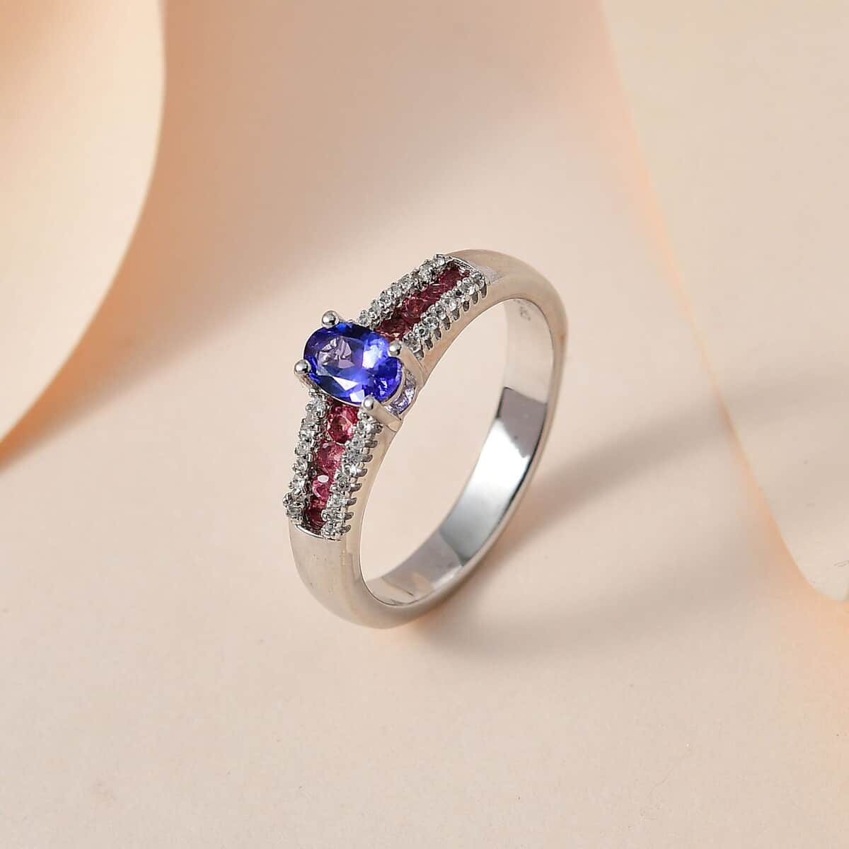 AAA Tanzanite and Multi Gemstone Ring in Platinum Over Sterling Silver (Size 10.0) 0.90 ctw image number 1