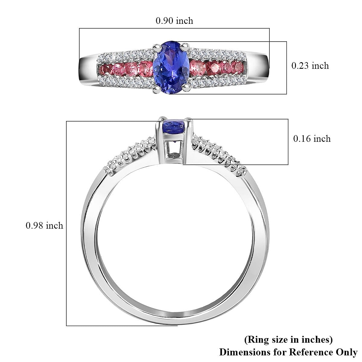 AAA Tanzanite and Multi Gemstone Ring in Platinum Over Sterling Silver (Size 10.0) 0.90 ctw