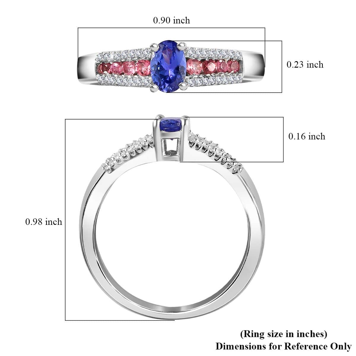 AAA Tanzanite and Multi Gemstone Ring in Platinum Over Sterling Silver (Size 10.0) 0.90 ctw image number 5