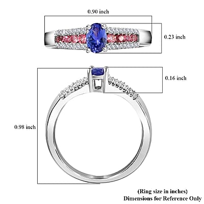 AAA Tanzanite and Multi Gemstone Ring in Platinum Over Sterling Silver (Size 10.0) 0.90 ctw
