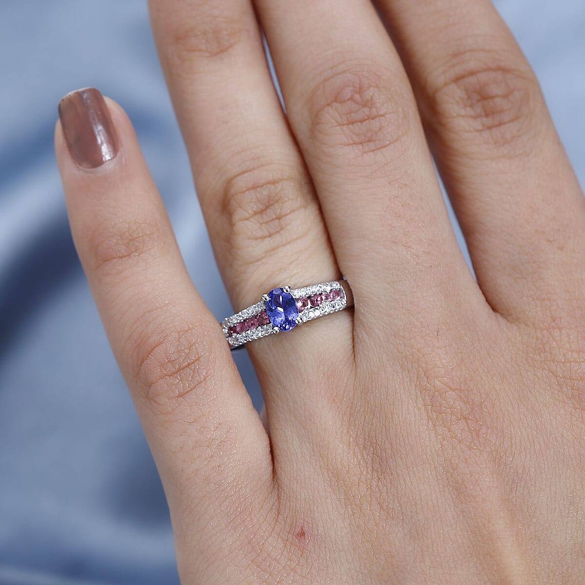 AAA Tanzanite and Multi Gemstone 0.90 ctw Ring in Platinum Over Sterling Silver (Size 9.0) image number 2