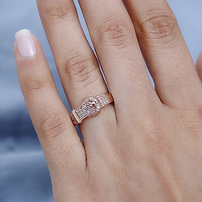 Natural Pink and White Diamond I3 Buckle Ring in Vermeil Rose Gold Over Sterling Silver (Size 10.0) 0.25 ctw