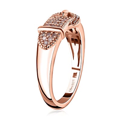 Natural Pink and White Diamond I3 Buckle Ring in Vermeil Rose Gold Over Sterling Silver (Size 10.0) 0.25 ctw
