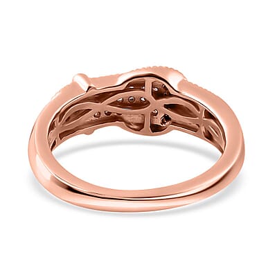 Natural Pink and White Diamond I3 Buckle Ring in Vermeil Rose Gold Over Sterling Silver (Size 10.0) 0.25 ctw