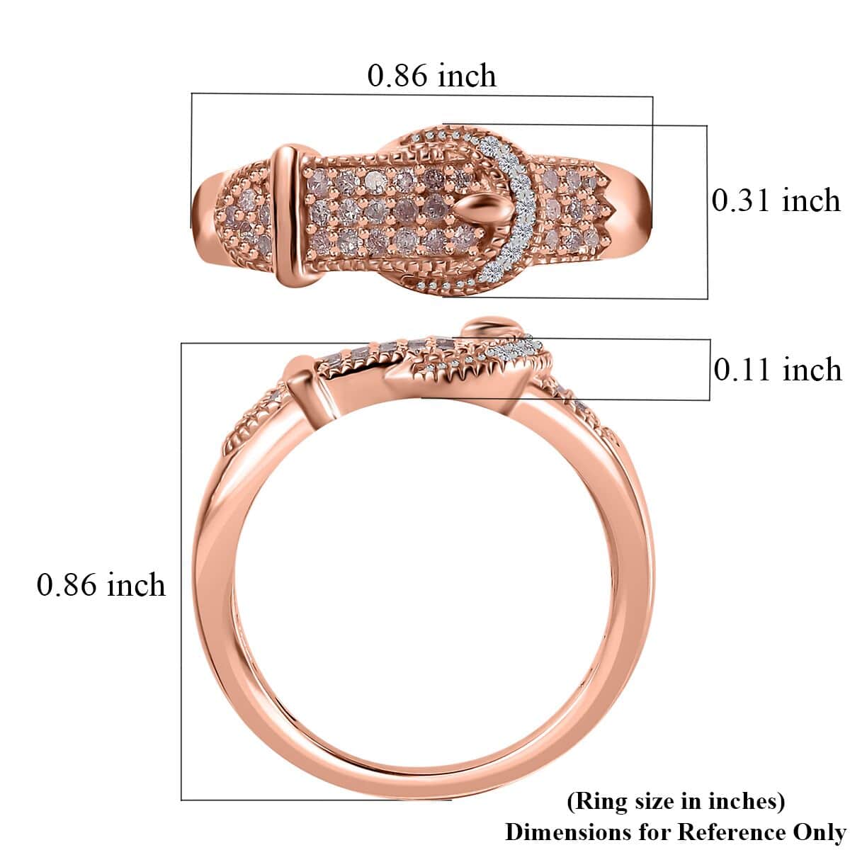 Natural Pink and White Diamond I3 Buckle Ring in Vermeil Rose Gold Over Sterling Silver (Size 6.0) 0.25 ctw image number 5