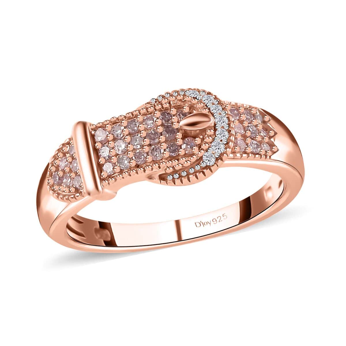 Natural Pink and White Diamond I3 Buckle Ring in Vermeil Rose Gold Over Sterling Silver (Size 8.0) 0.25 ctw image number 0