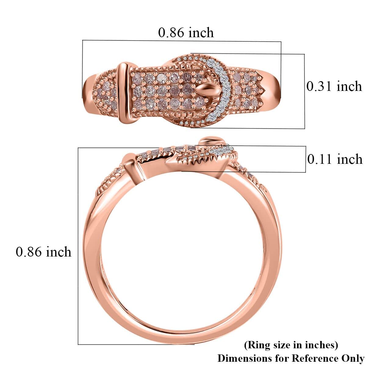 Natural Pink and White Diamond I3 Buckle Ring in Vermeil Rose Gold Over Sterling Silver (Size 8.0) 0.25 ctw image number 5