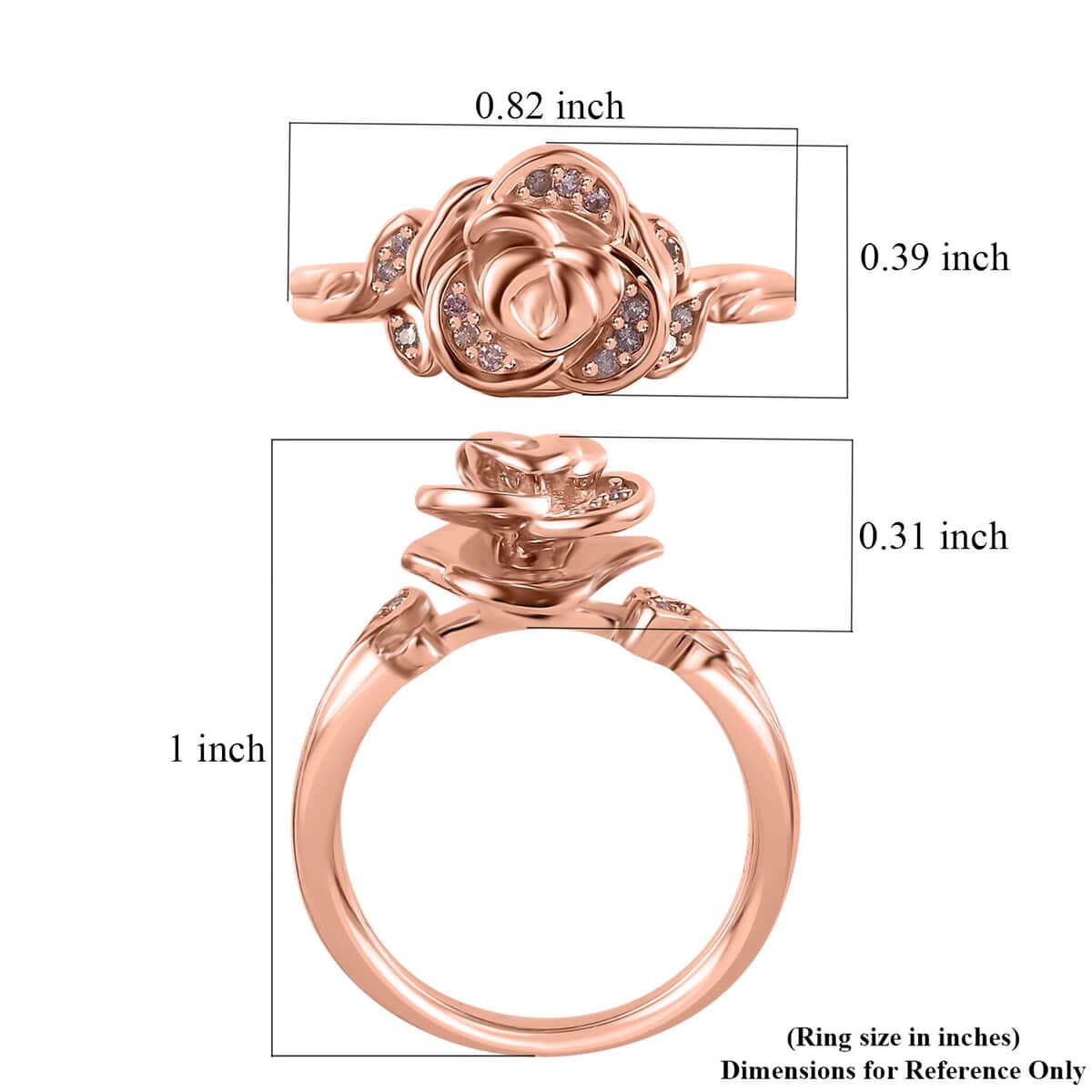 Natural Pink Diamond I3 Rose Ring in Vermeil Rose Gold Over Sterling Silver (Size 6.0) 0.10 ctw image number 5