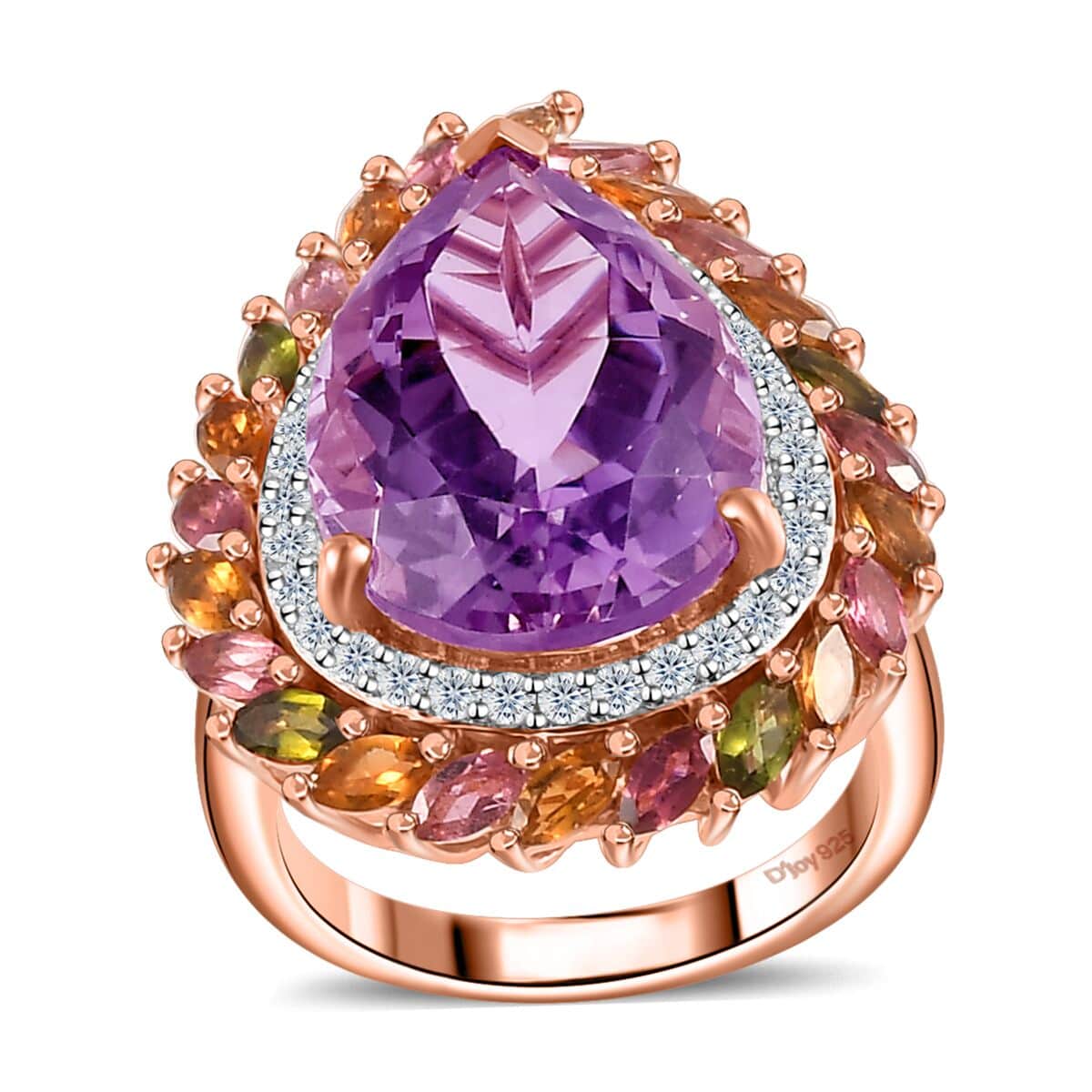 Rose De France Amethyst and Multi Gemstone Ring in Vermeil Rose Gold Over Sterling Silver (Size 10.0) 13.50 ctw image number 0