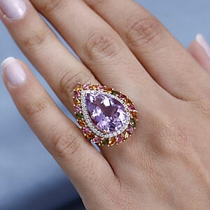 Rose De France Amethyst and Multi Gemstone 13.50 ctw Ring in Vermeil Rose Gold Over Sterling Silver (Size 10.0)