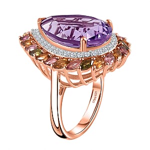Rose De France Amethyst and Multi Gemstone 13.50 ctw Ring in Vermeil Rose Gold Over Sterling Silver (Size 10.0)