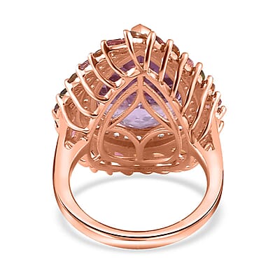 Rose De France Amethyst and Multi Gemstone 13.50 ctw Ring in Vermeil Rose Gold Over Sterling Silver (Size 10.0)