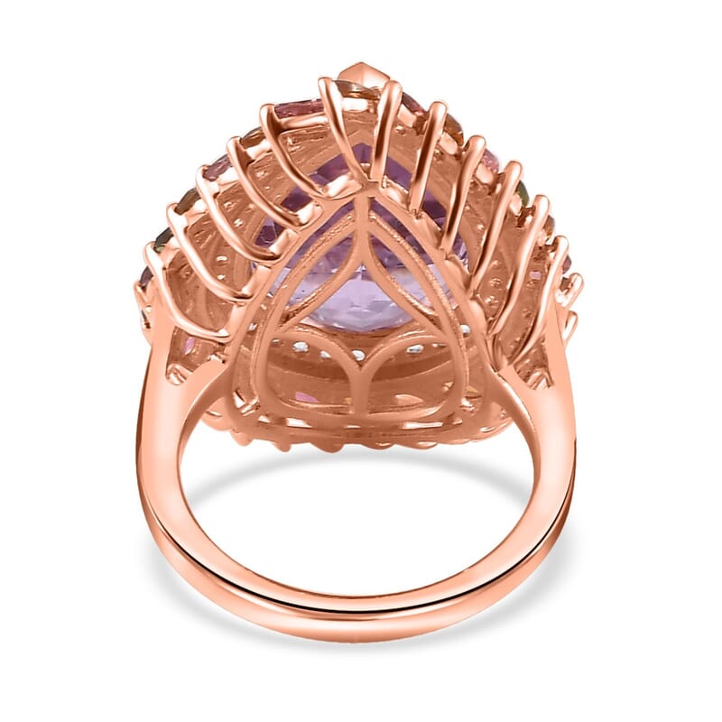 Rose De France Amethyst and Multi Gemstone 13.50 ctw Ring in Vermeil Rose Gold Over Sterling Silver (Size 10.0)