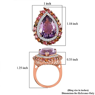 Rose De France Amethyst and Multi Gemstone 13.50 ctw Ring in Vermeil Rose Gold Over Sterling Silver (Size 10.0)