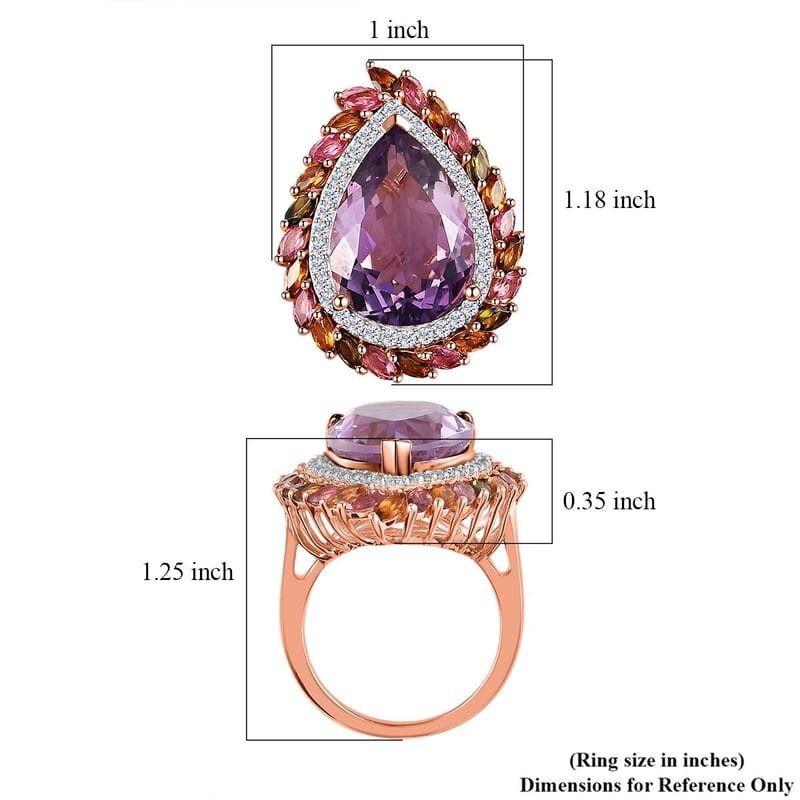 Rose De France Amethyst and Multi Gemstone 13.50 ctw Ring in Vermeil Rose Gold Over Sterling Silver (Size 10.0)