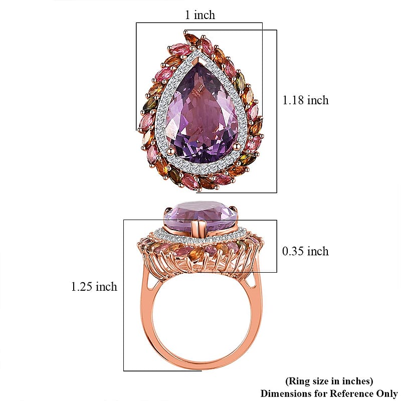 Rose De France Amethyst and Multi Gemstone 13.50 ctw Ring in Vermeil Rose Gold Over Sterling Silver (Size 10.0)