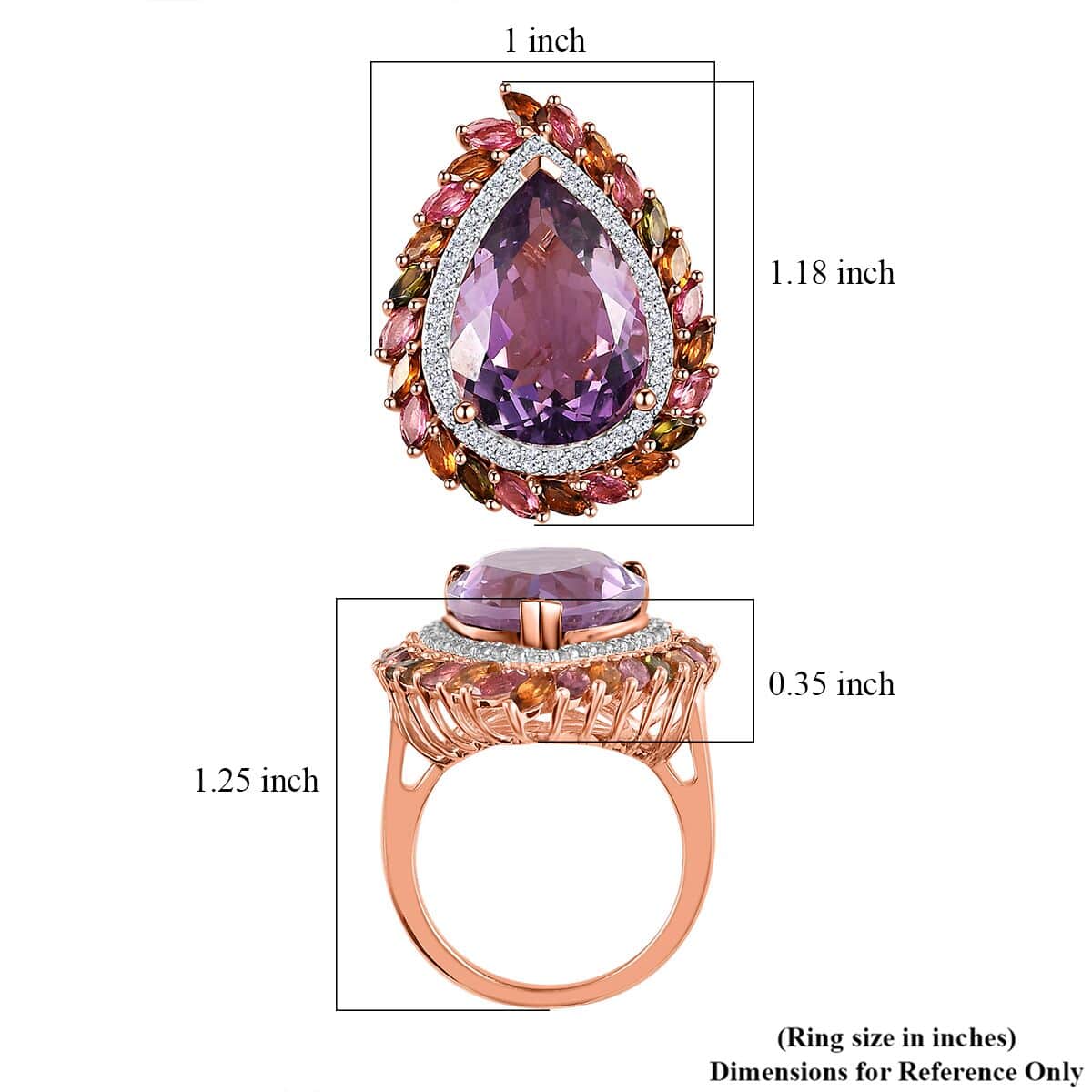 Rose De France Amethyst and Multi Gemstone Ring in Vermeil Rose Gold Over Sterling Silver (Size 10.0) 13.50 ctw image number 5