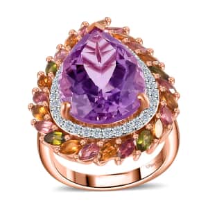 Rose De France Amethyst and Multi Gemstone 13.50 ctw Ring in Vermeil Rose Gold Over Sterling Silver (Size 5.0)