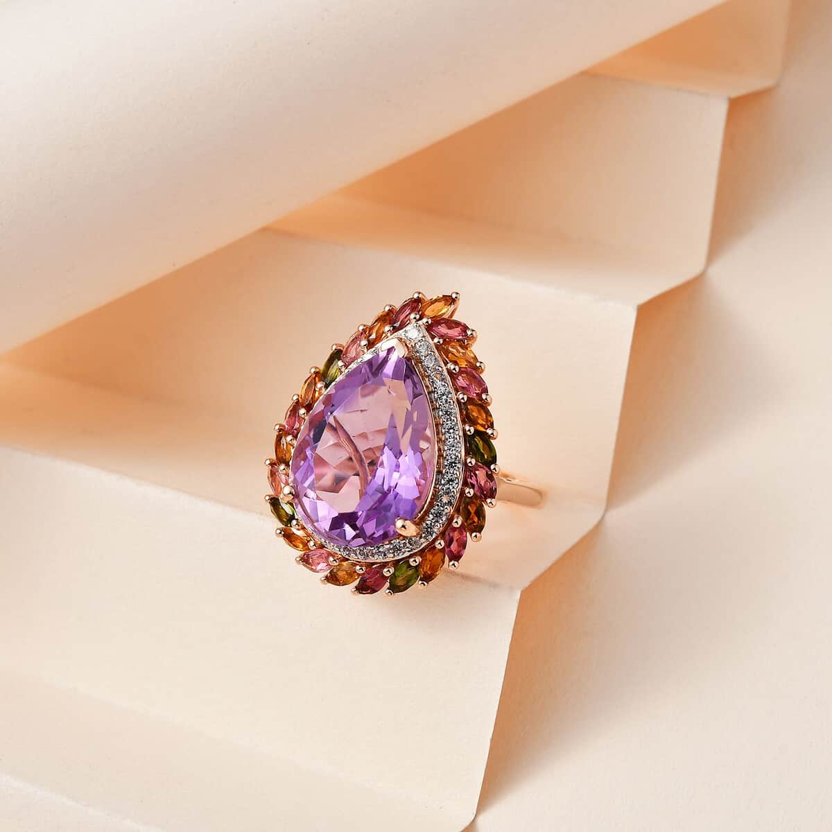 Rose De France Amethyst and Multi Gemstone 13.50 ctw Ring in Vermeil Rose Gold Over Sterling Silver (Size 5.0) image number 1