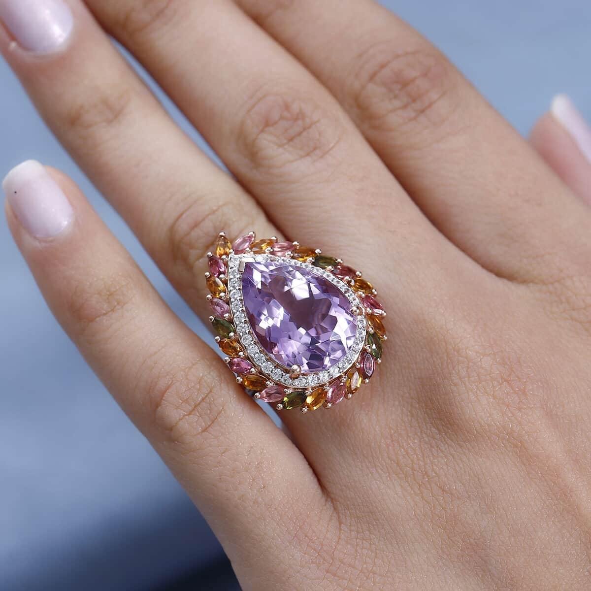 Rose De France Amethyst and Multi Gemstone 13.50 ctw Ring in Vermeil Rose Gold Over Sterling Silver (Size 5.0) image number 2