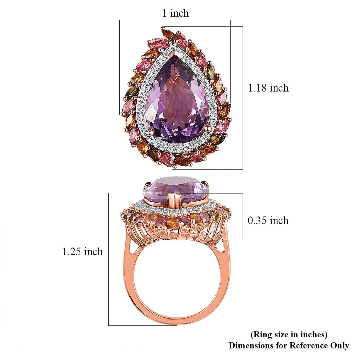 Rose De France Amethyst and Multi Gemstone 13.50 ctw Ring in Vermeil Rose Gold Over Sterling Silver (Size 5.0)