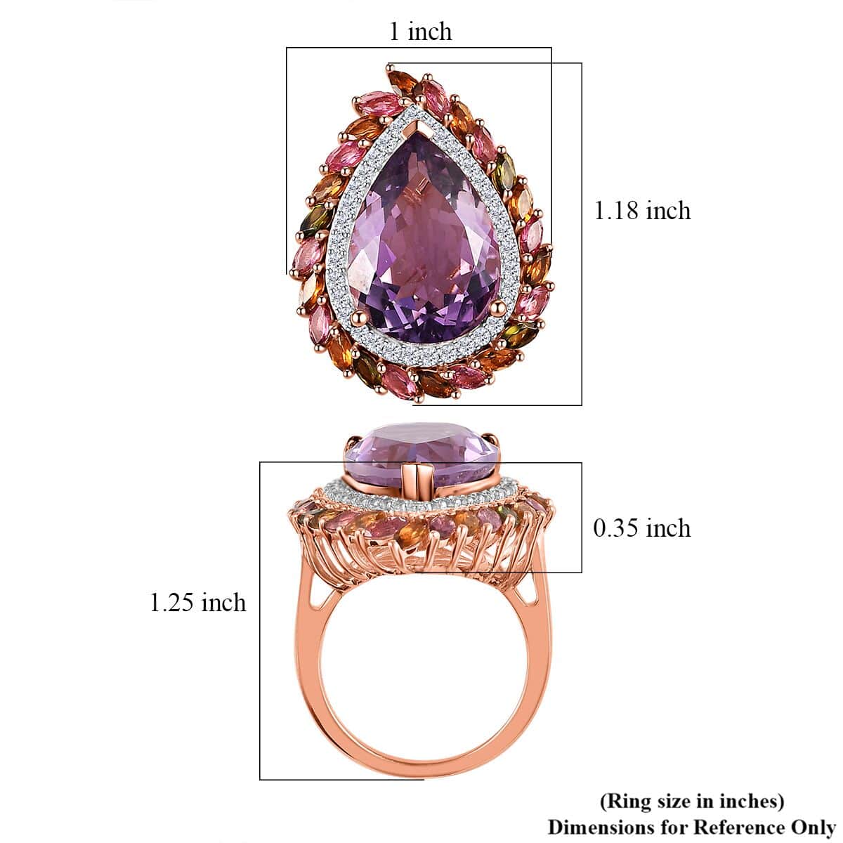 Rose De France Amethyst and Multi Gemstone 13.50 ctw Ring in Vermeil Rose Gold Over Sterling Silver (Size 5.0) image number 5