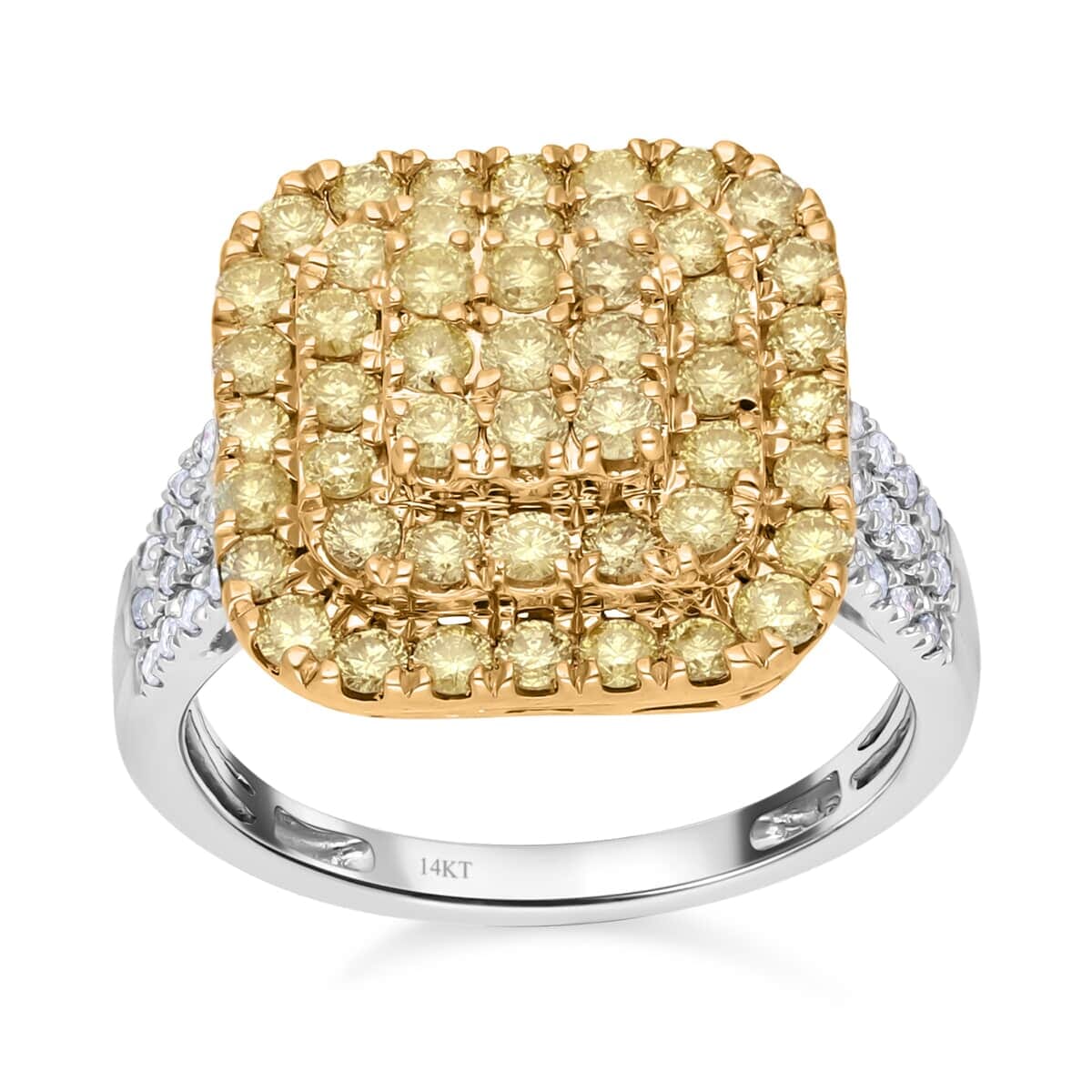 Luxoro 14K White and Yellow Gold Natural Yellow and White Diamond I3 Ring (Size 7.5) 5.30 Grams 2.00 ctw image number 0