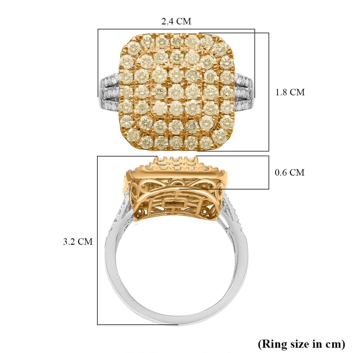 Luxoro 14K White and Yellow Gold Natural Yellow and White Diamond I3 Ring (Size 7.5) 5.30 Grams 2.00 ctw image number 5