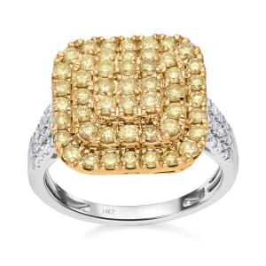Luxoro 14K White and Yellow Gold Natural Yellow and White Diamond I3 Ring (Size 9.5) 5.30 Grams 2.00 ctw