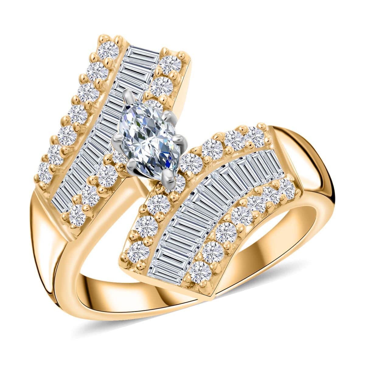 G-H Diamond 1.25 ctw Bypass Ring in 10K Yellow Gold 5.35 Grams (Size 7.0) image number 0