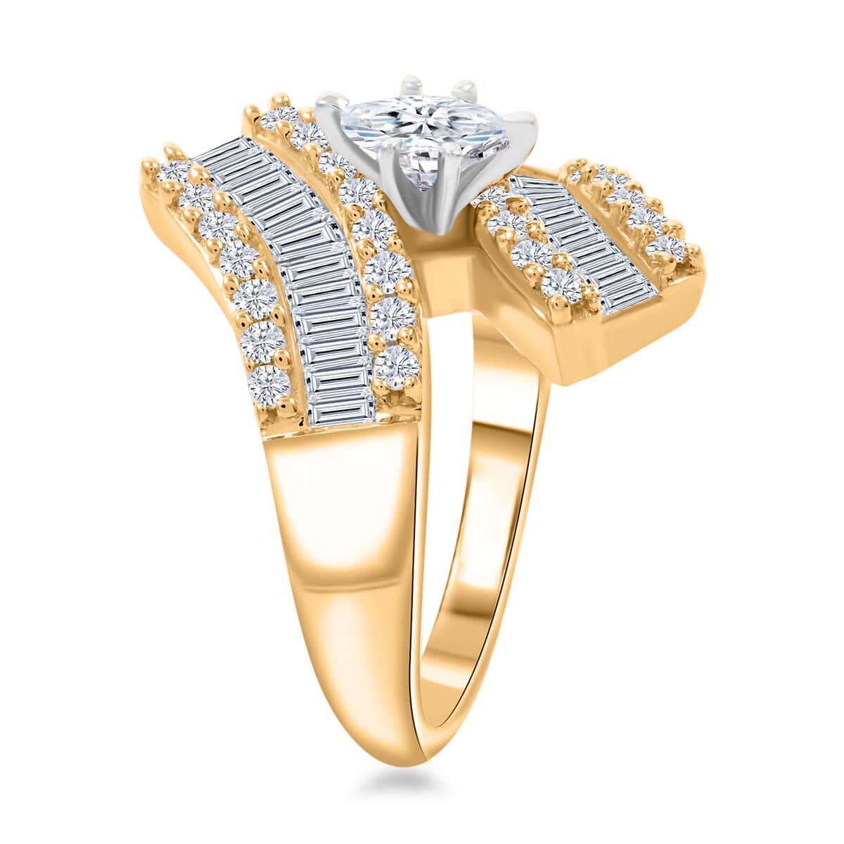 G-H Diamond 1.25 ctw Bypass Ring in 10K Yellow Gold 5.35 Grams (Size 7.0) image number 3