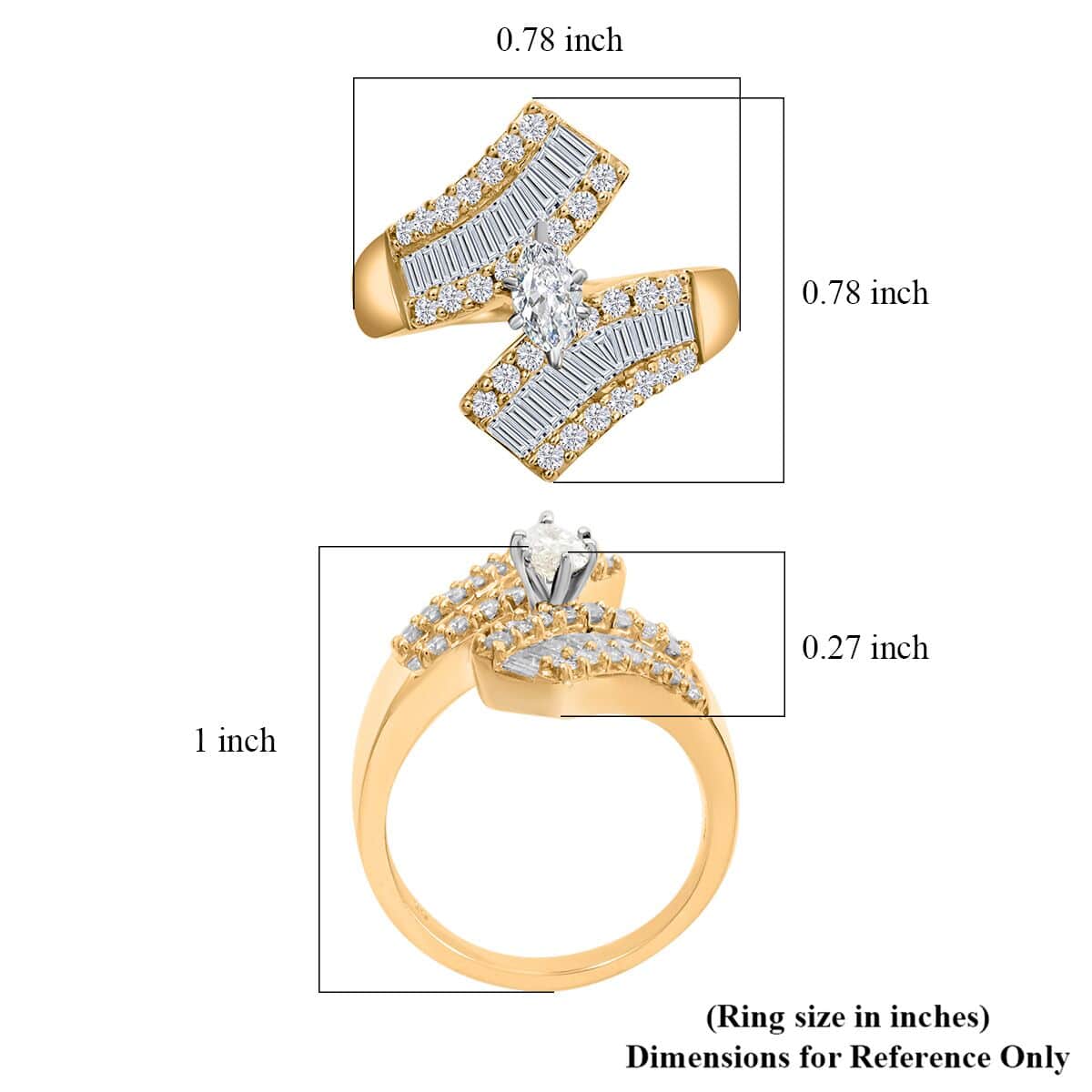 G-H Diamond 1.25 ctw Bypass Ring in 10K Yellow Gold 5.35 Grams (Size 7.0) image number 4