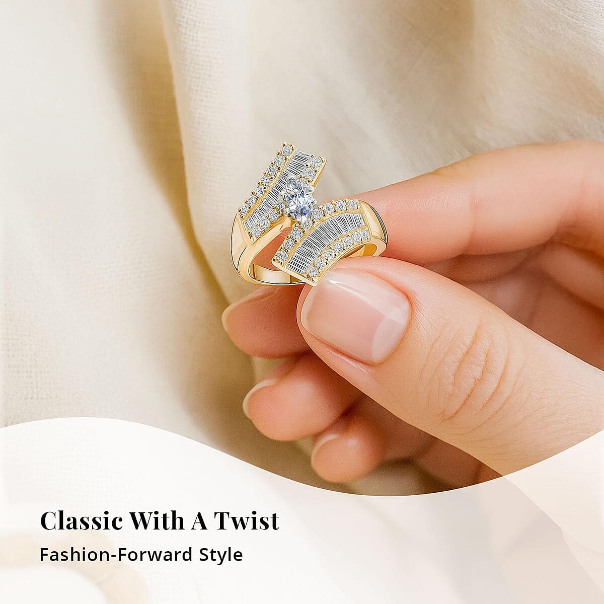 G-H Diamond 1.25 ctw Bypass Ring in 10K Yellow Gold 5.35 Grams (Size 7.0) image number 5