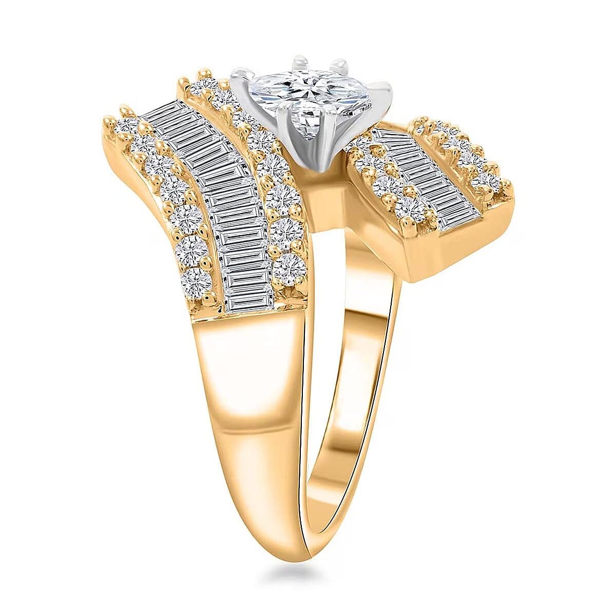 G-H Diamond 1.25 ctw Bypass Ring in 10K Yellow Gold 5.35 Grams (Size 7.0) image number 7