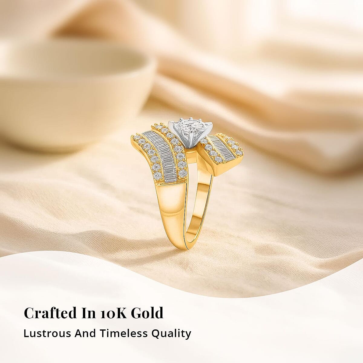 G-H Diamond 1.20 ctw Bypass Ring in 10K Yellow Gold 5.35 Grams (Size 8.0) image number 2