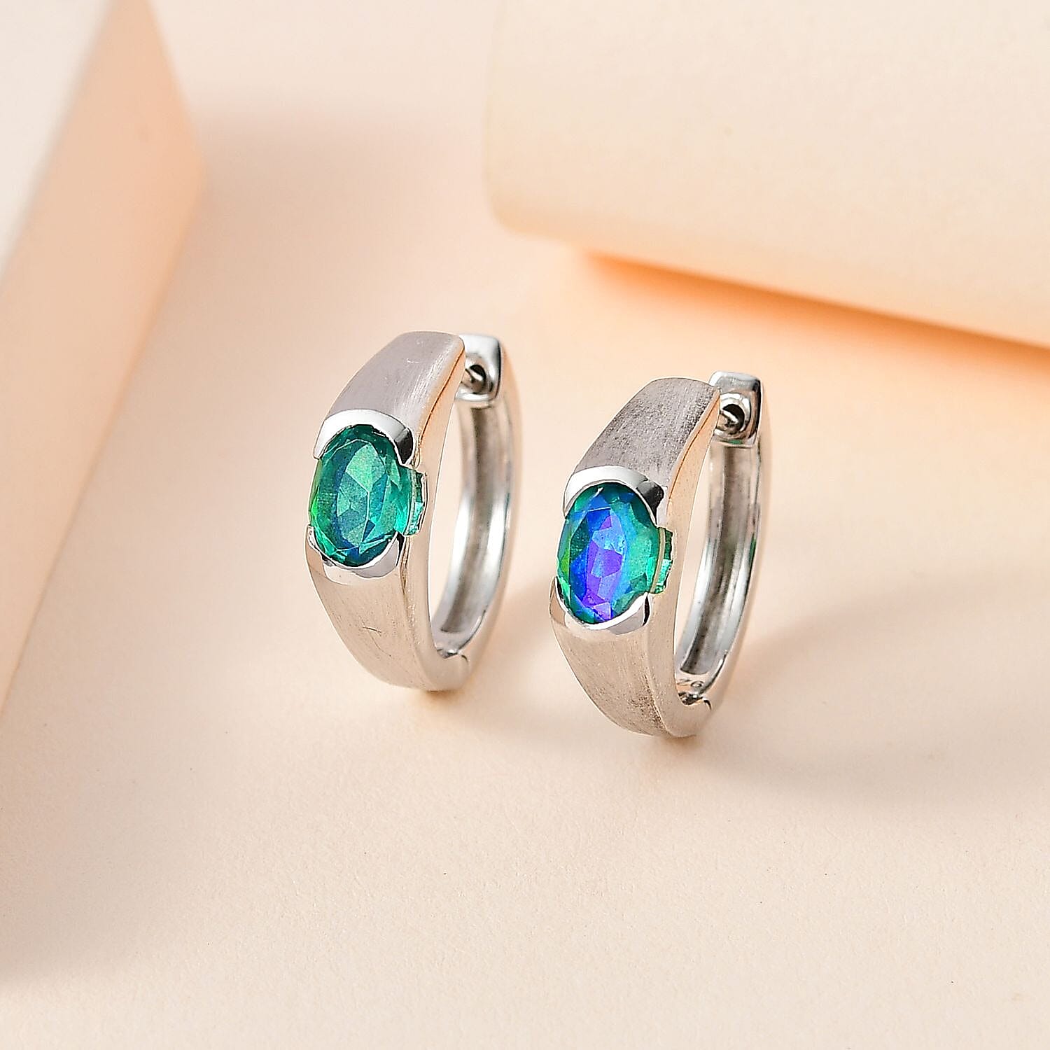 Peacock Triplet Quartz 2.00 ctw Earrings in Platinum Over Sterling Silver