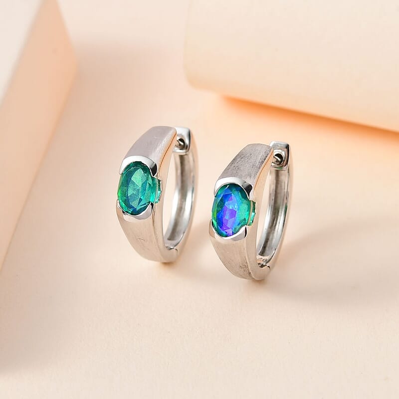 Peacock Triplet Quartz 2.00 ctw Earrings in Platinum Over Sterling Silver