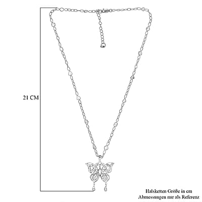 GP Trionfo Collection Polki Diamond Butterfly Necklace 18-20 Inches in Platinum Over Sterling Silver 3.50 ctw