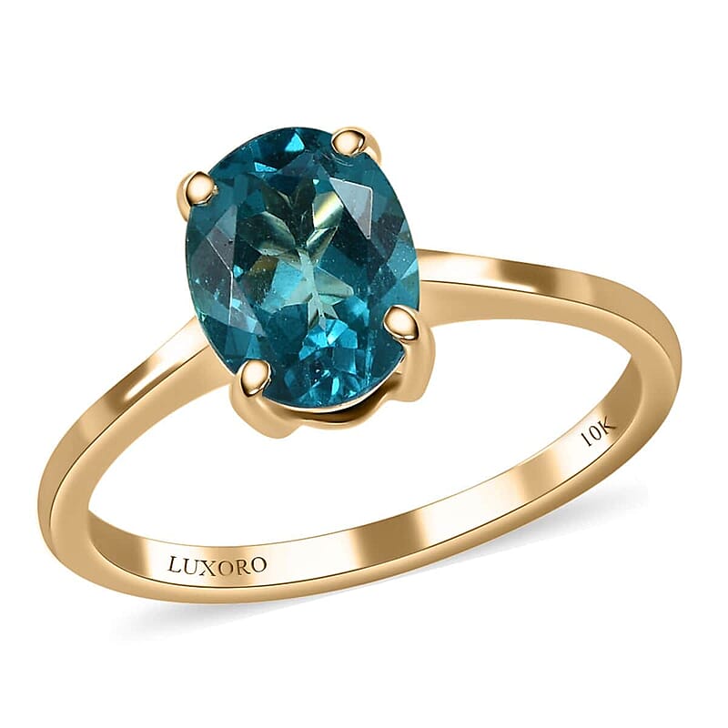 Luxoro Premium Betroka Blue Apatite 1.20 ctw Solitaire Ring, Betroka Blue Apatite Ring, 10K Yellow Gold Ring, Wedding Ring (Size 10.5)