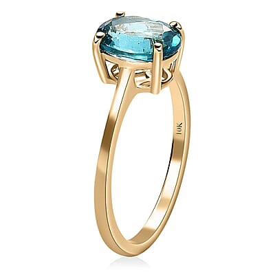 Luxoro Premium Betroka Blue Apatite 1.20 ctw Solitaire Ring, Betroka Blue Apatite Ring, 10K Yellow Gold Ring, Wedding Ring (Size 10.5)