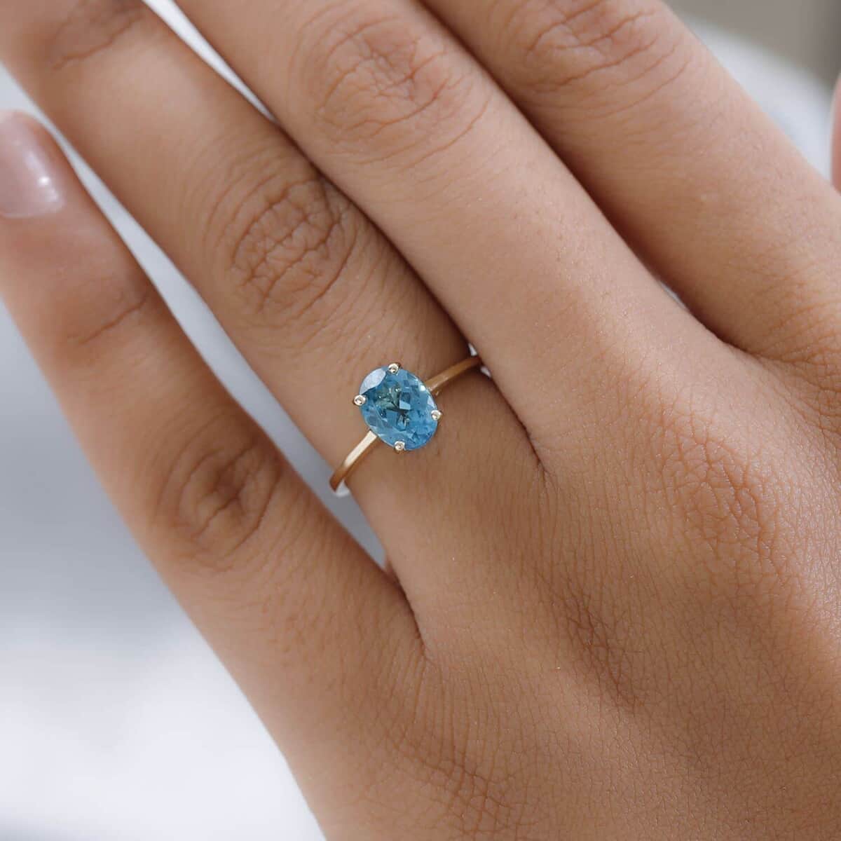 Luxoro Premium Betroka Blue Apatite 1.35 ctw Solitaire Ring, Betroka Blue Ring, 10K Yellow Gold Ring, Wedding Ring image number 2