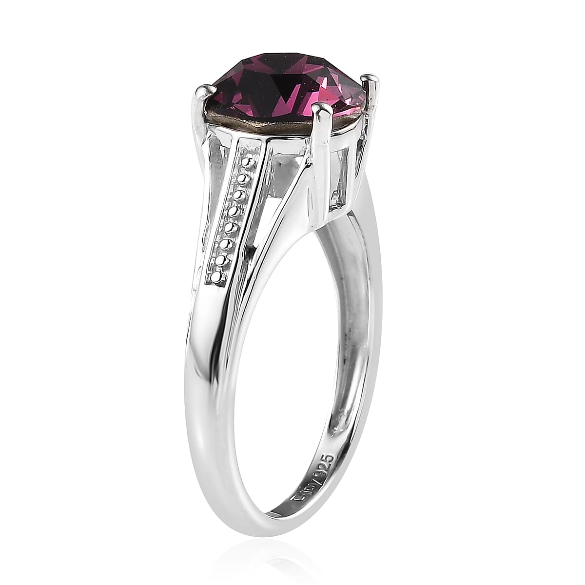 Designer Premium Foilback Amethyst Color Austrian Crystal Solitaire Ring in Platinum Over Sterling Silver (Size 10.0) image number 3