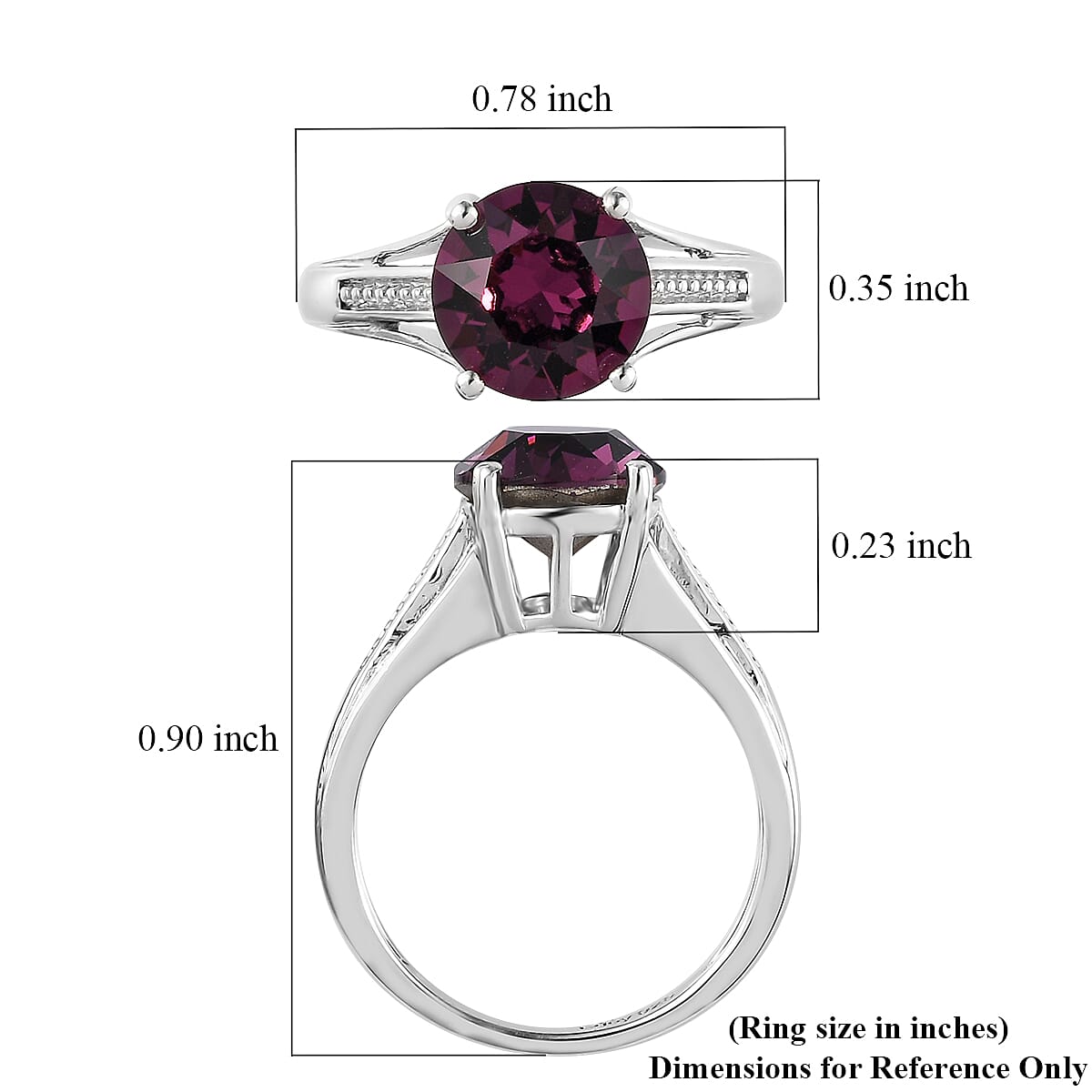 Designer Premium Foilback Amethyst Color Austrian Crystal Solitaire Ring in Platinum Over Sterling Silver (Size 10.0) image number 5