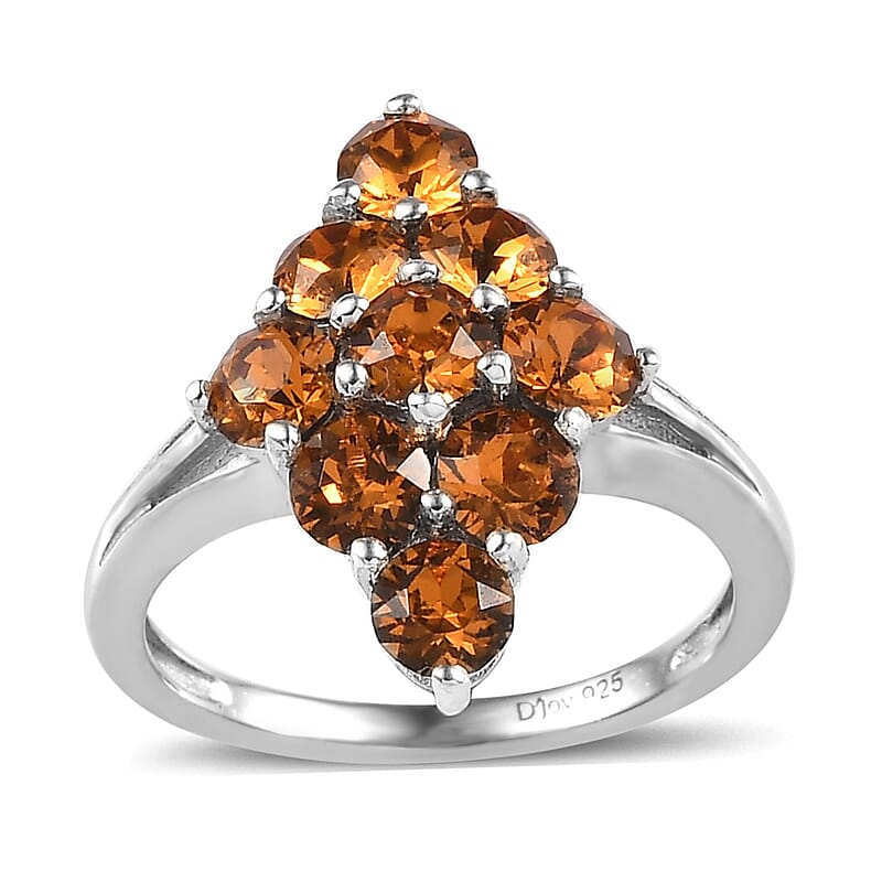 Designer Premium Topaz Color Austrian Crystal Elongated Ring in Platinum Over Sterling Silver (Size 10.0)